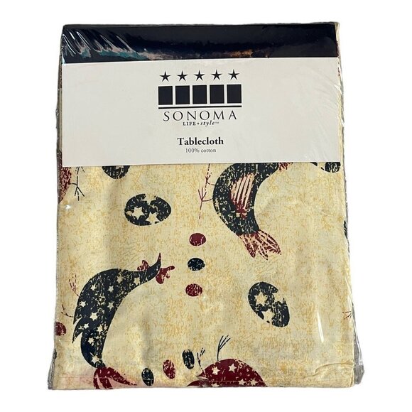 New Vintage Table Cloth SONOMA Roosters Square Yellow Blue Red Cotton Tablecloth - Picture 2 of 3